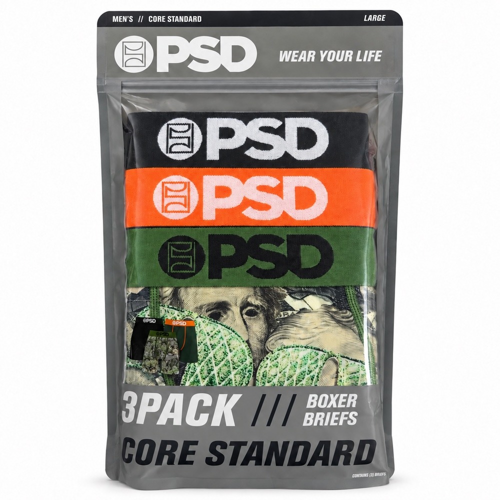PSD Underwear Mens 3-Pack Boxer Briefs Core Standard Money Camo Large NEW